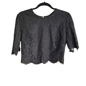 Black Lace Crop Blouse